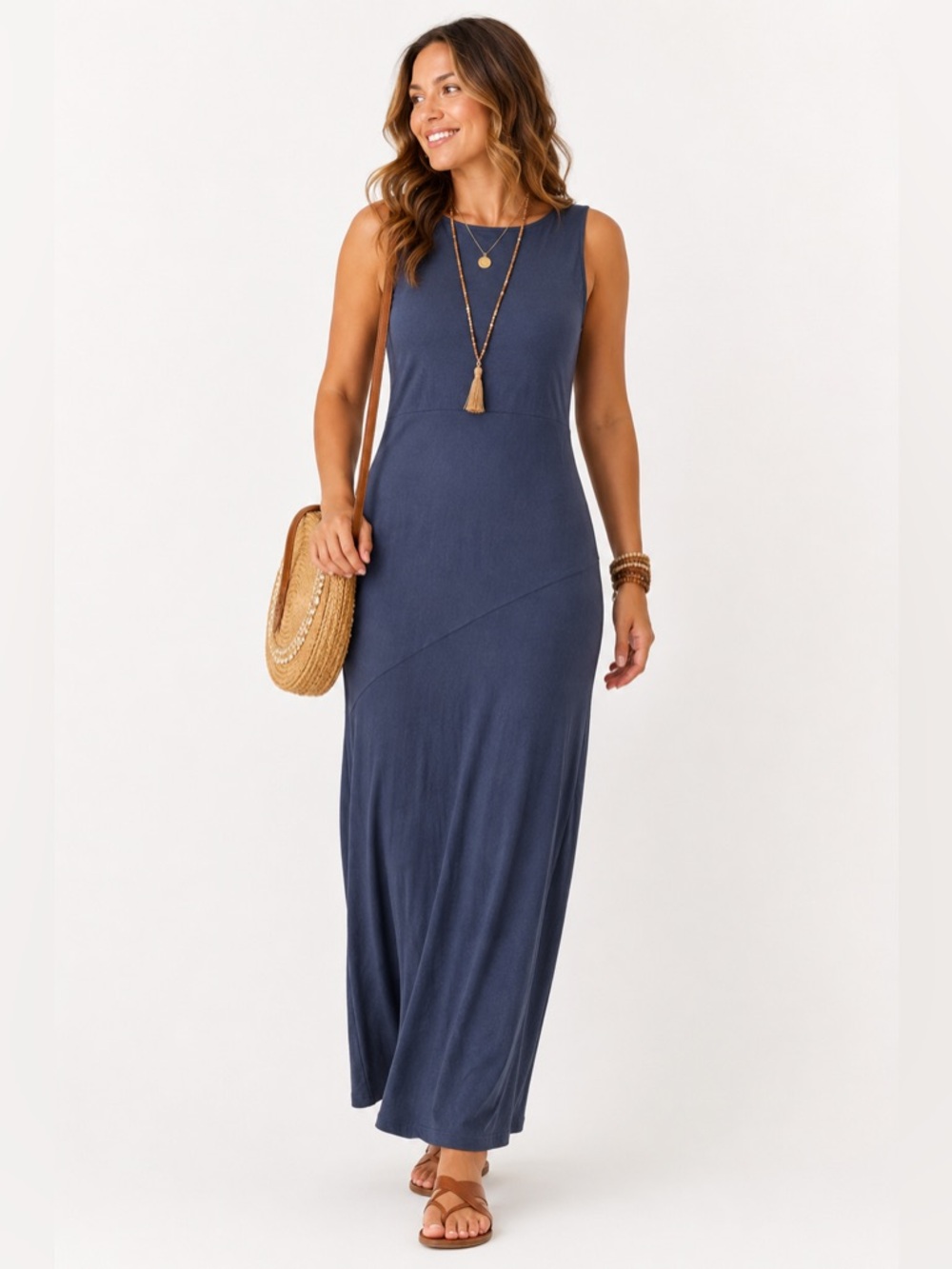 Jones New York Sport Navy Knit Sleeveless Maxi Dress Medium NWOT Minimalist